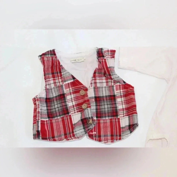 Cachcach Vintage Baby Boy Onsie with red checkered vest & black bowtie 9M Dressy - Picture 8 of 12